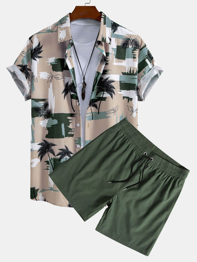 Gerardo® | Palm Tree Color Block Print Button Up Shirt & Swim Shorts