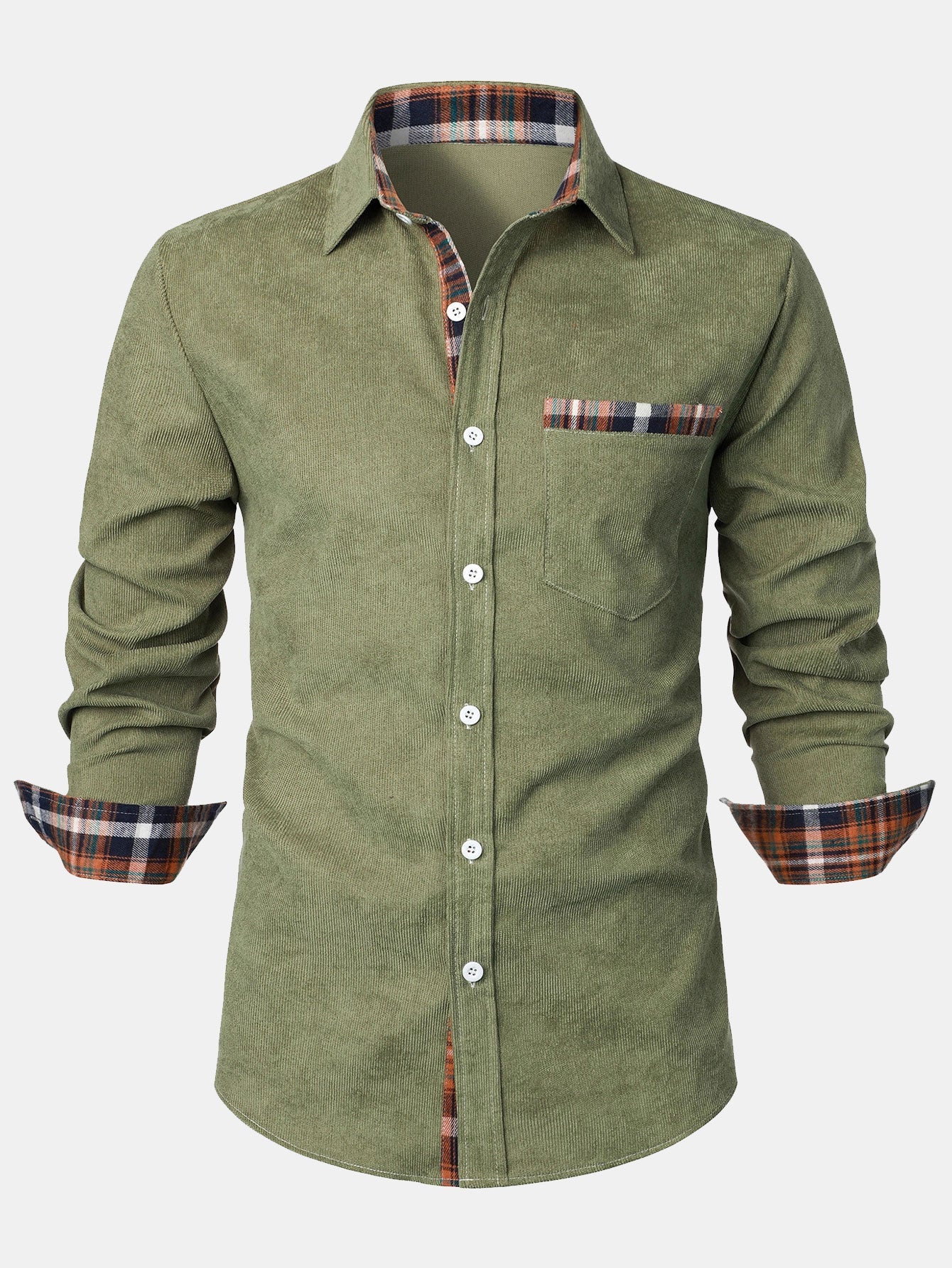 Felicio® | Corduroy Plaid Panel Button Up Shirt