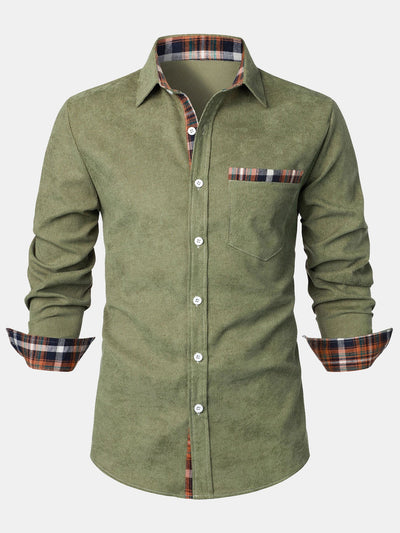 Felicio® | Corduroy Plaid Panel Button Up Shirt