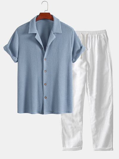 Josué® | Textured Cuban Shirt & Straight Leg Linen Pants