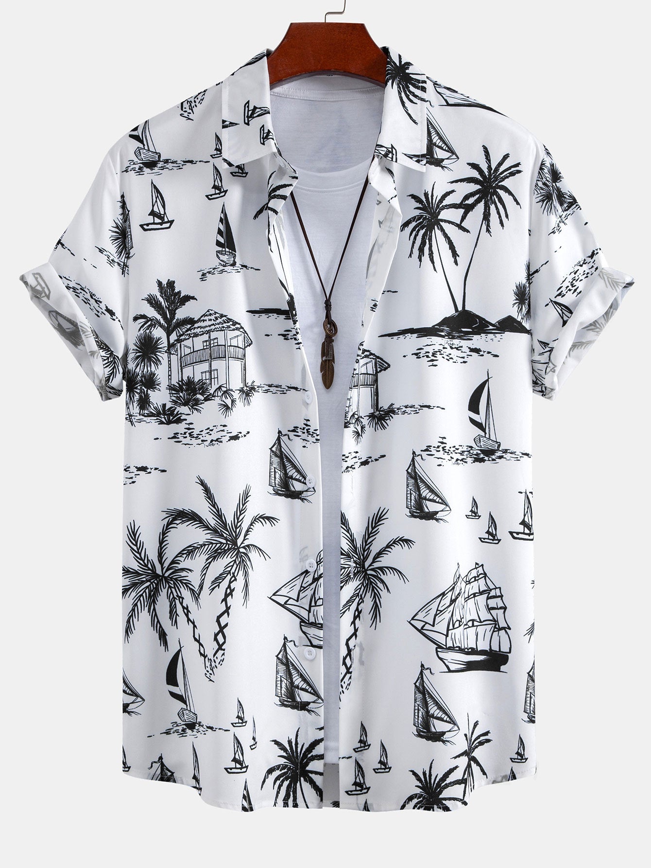 Devon® | Island Sailing Print Button Up Shirt