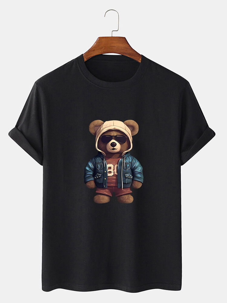 Adriano® | Bear In Leather Jacket Print T-Shirt & Textured Shorts