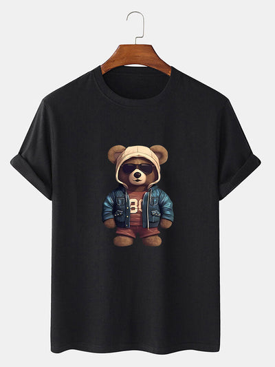 Adriano® | Bear In Leather Jacket Print T-Shirt & Textured Shorts