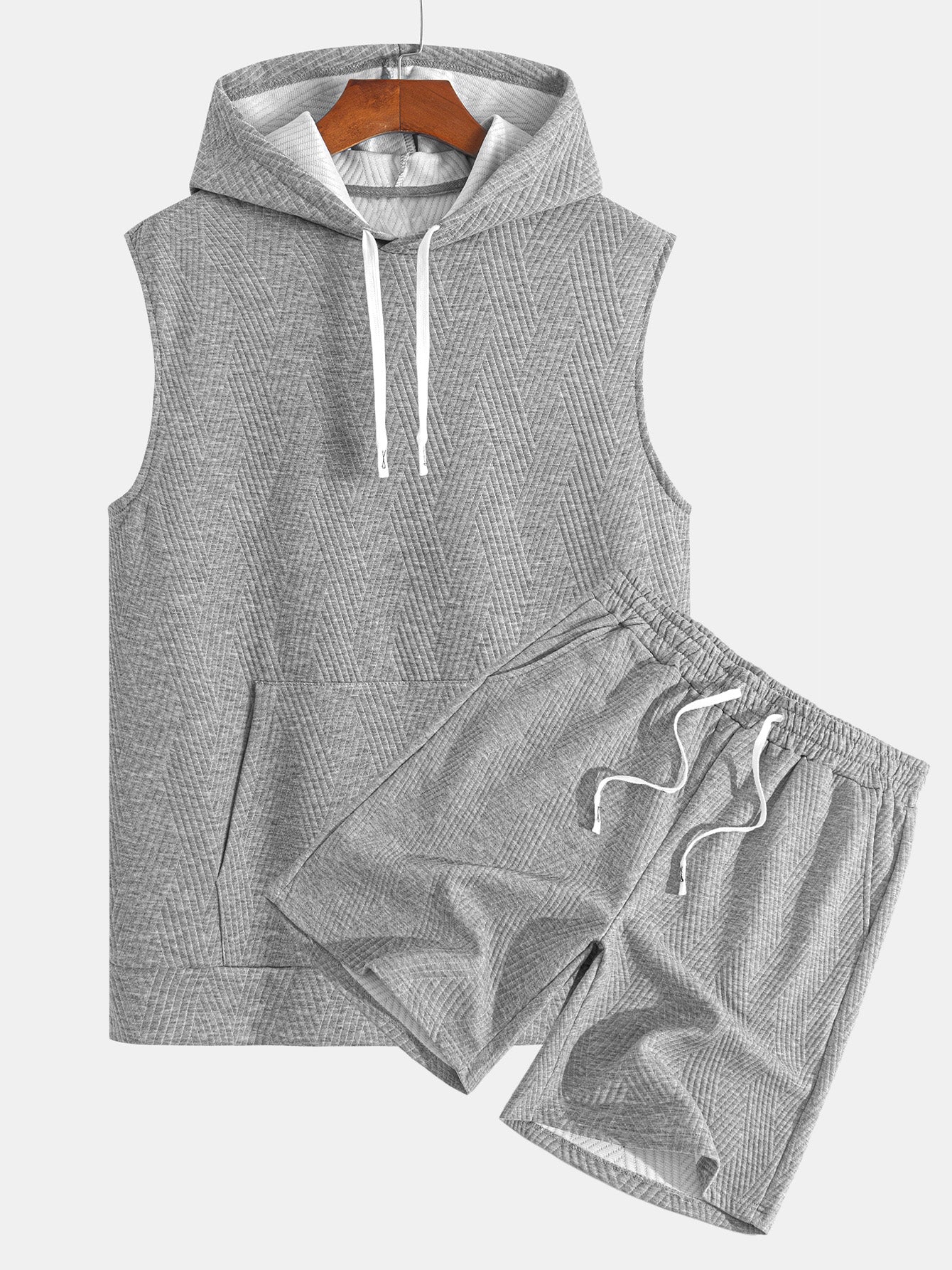 Brett® | Striped Jacquard Sleeveless Hooded T-Shirt & Shorts