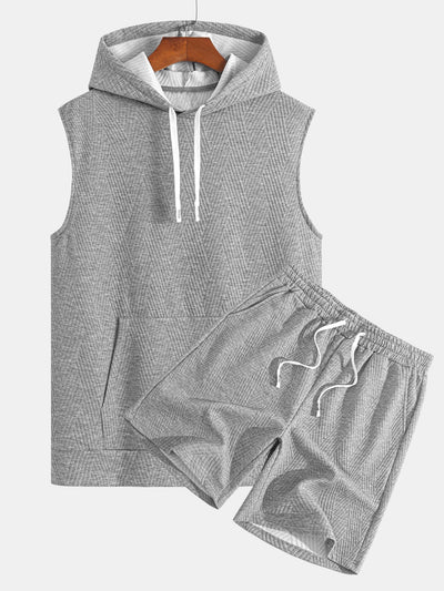 Brett® | Striped Jacquard Sleeveless Hooded T-Shirt & Shorts