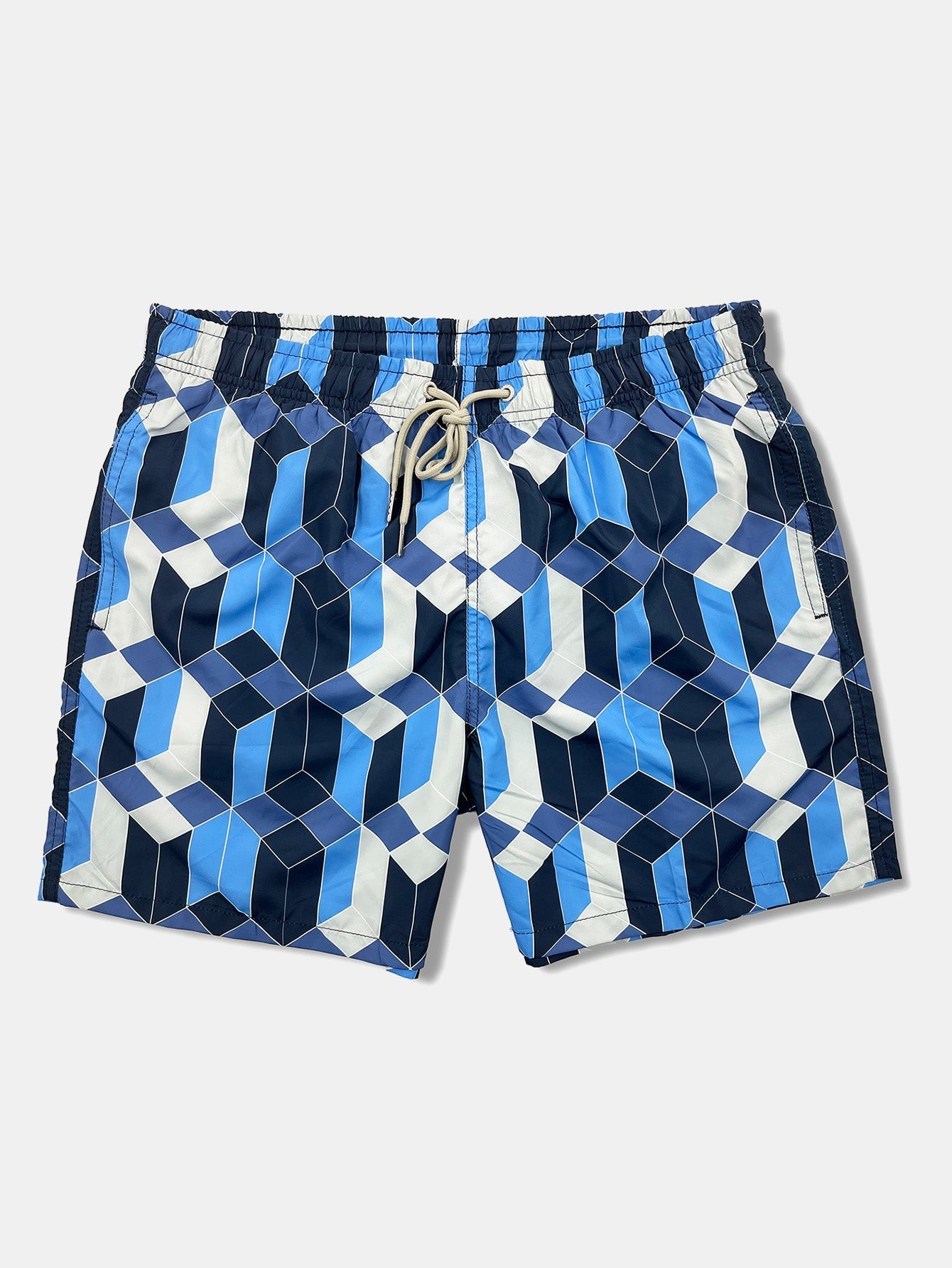 Benicio® | Linen Rayon Blend Button Up Shirt & Geometric Color Block Print Swim Shorts