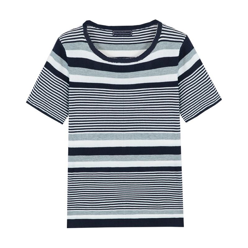 Men's Spring and Smmer Casal Horizontal Stripenit Short Sleeve T-ShirtK