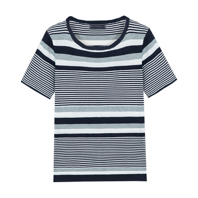 Men's Spring and Smmer Casal Horizontal Stripenit Short Sleeve T-ShirtK