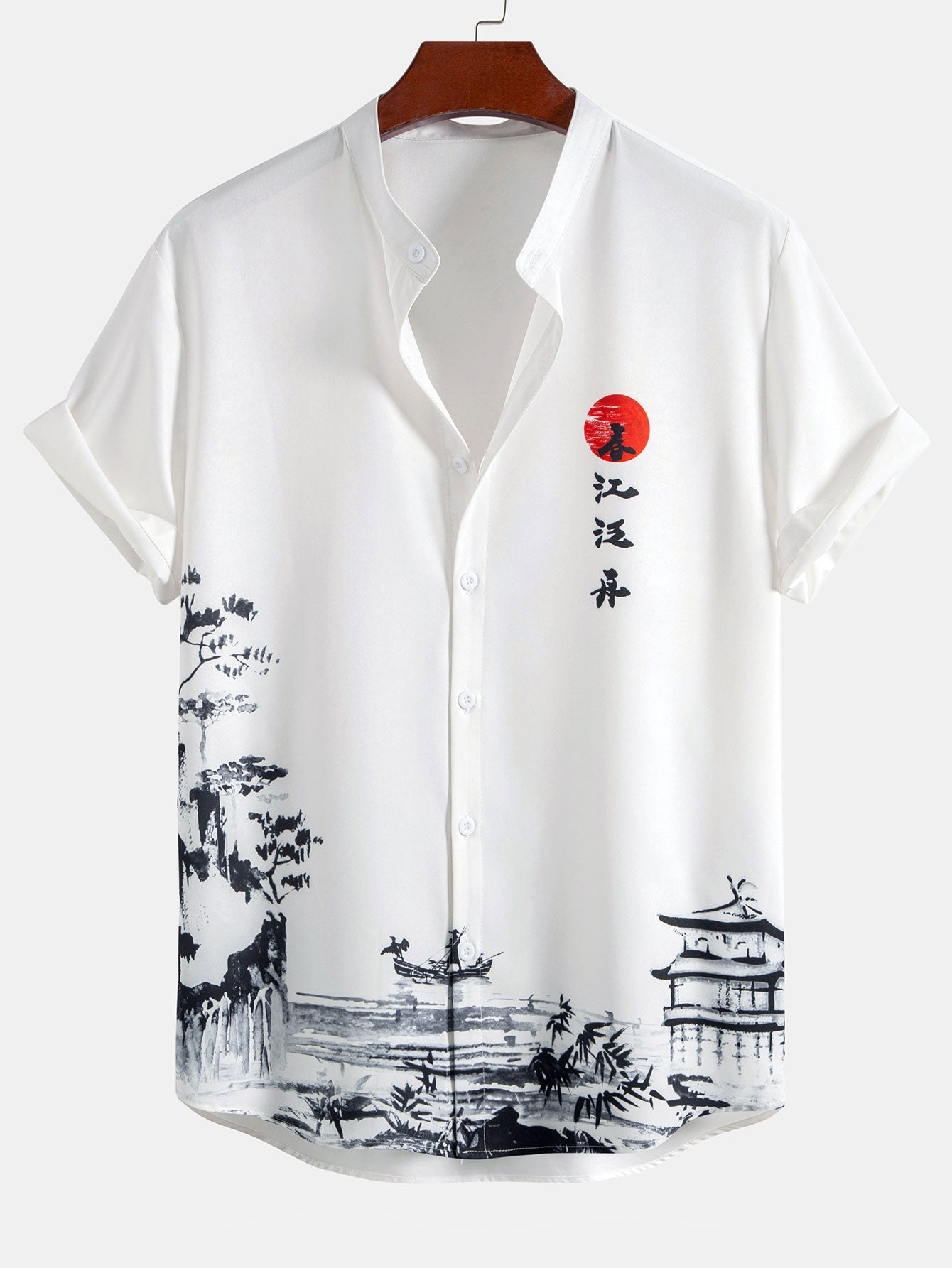Mahoma® | Ink Landscape Painting Stand Collar Shirt