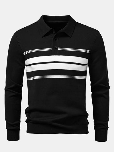 Alfonso® | Long Sleeve Stripe Knit Polo Shirt