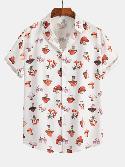 Artemis® | Mushroom Print Button Up Shirt