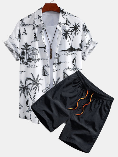 Bryan® | Island Sailing Print Button Up Shirt & Swim Shorts
