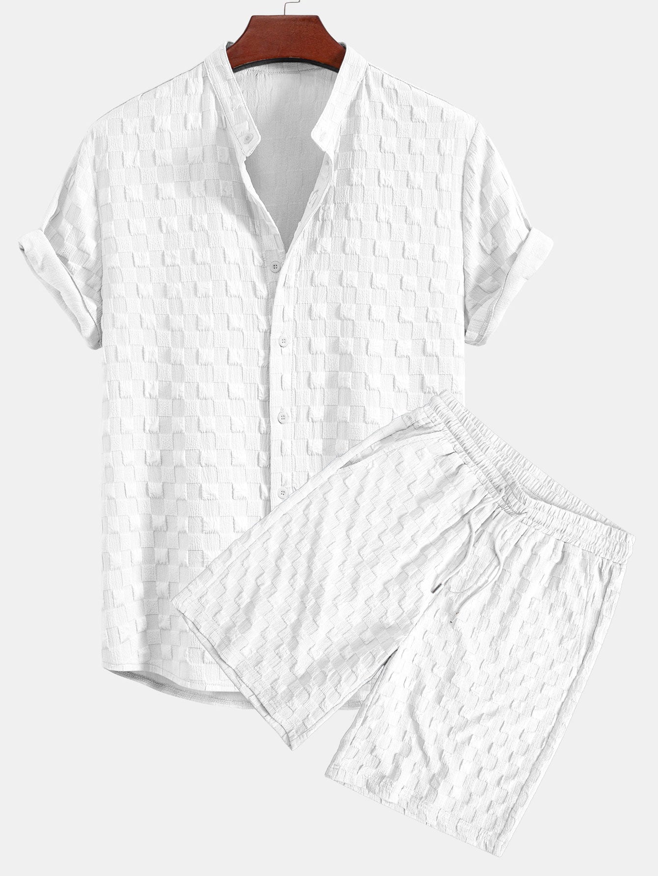 Jay® | Checkerboard Jacquard Stand Collar Shirt & Checkerboard Jacquard Shorts