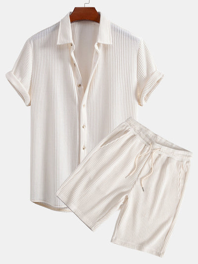 Derek® | Waffle Button Up Shirt & Drawstring Waffle Shorts