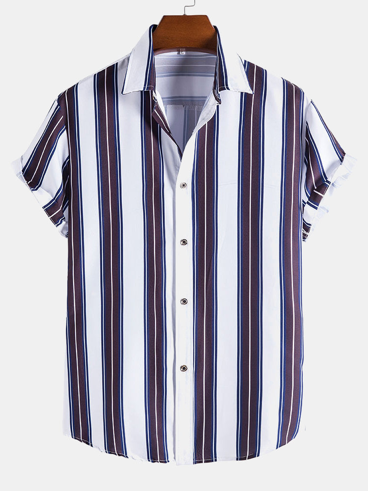 Andre® | Stripes Lapel Short Sleeve Shirts