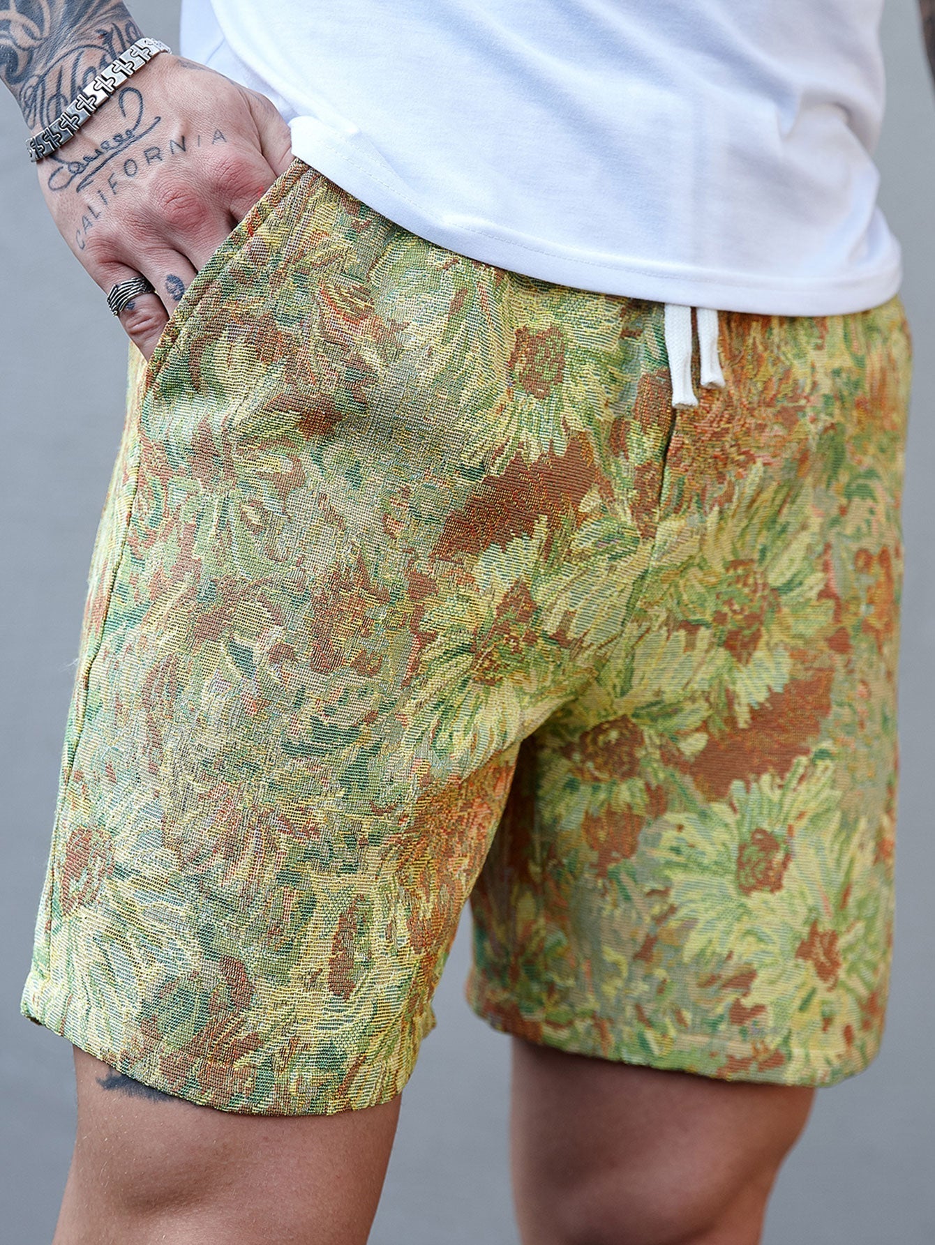 Alan | Oil Painting Floral Print Drawstring Shorts