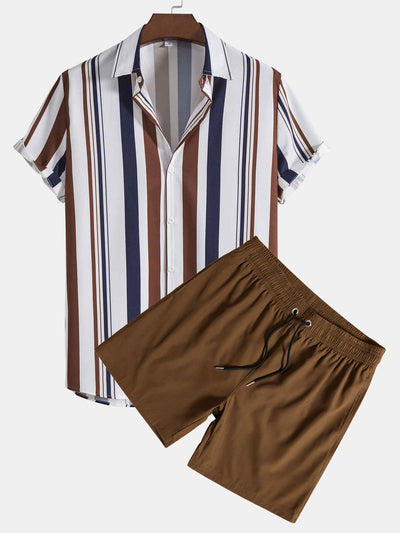 Kelvin® | Colored Striped Print Shirt & Swim Shorts
