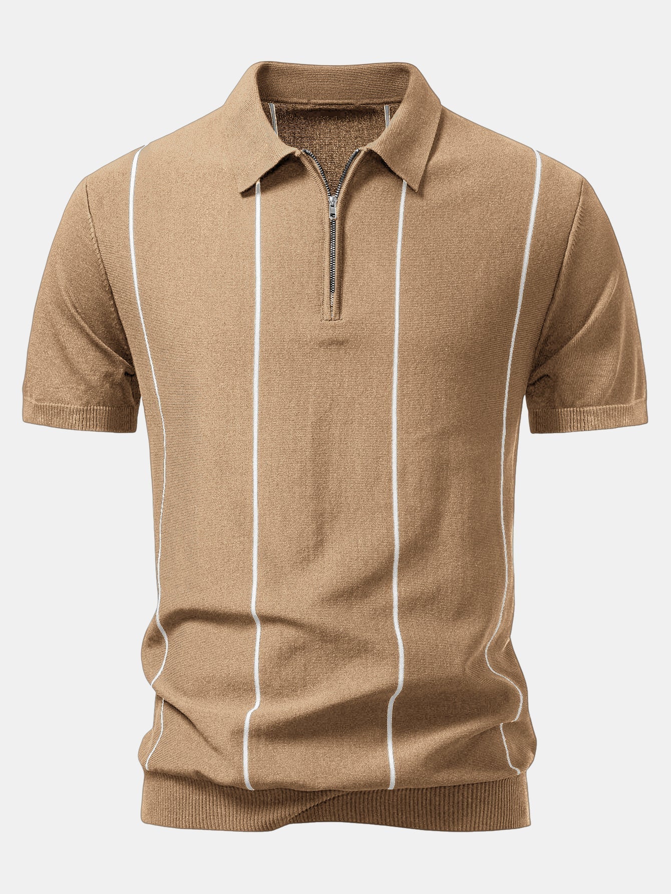 David | Stripe Zip Up Knitted Polo Shirt