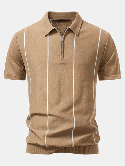 David | Stripe Zip Up Knitted Polo Shirt
