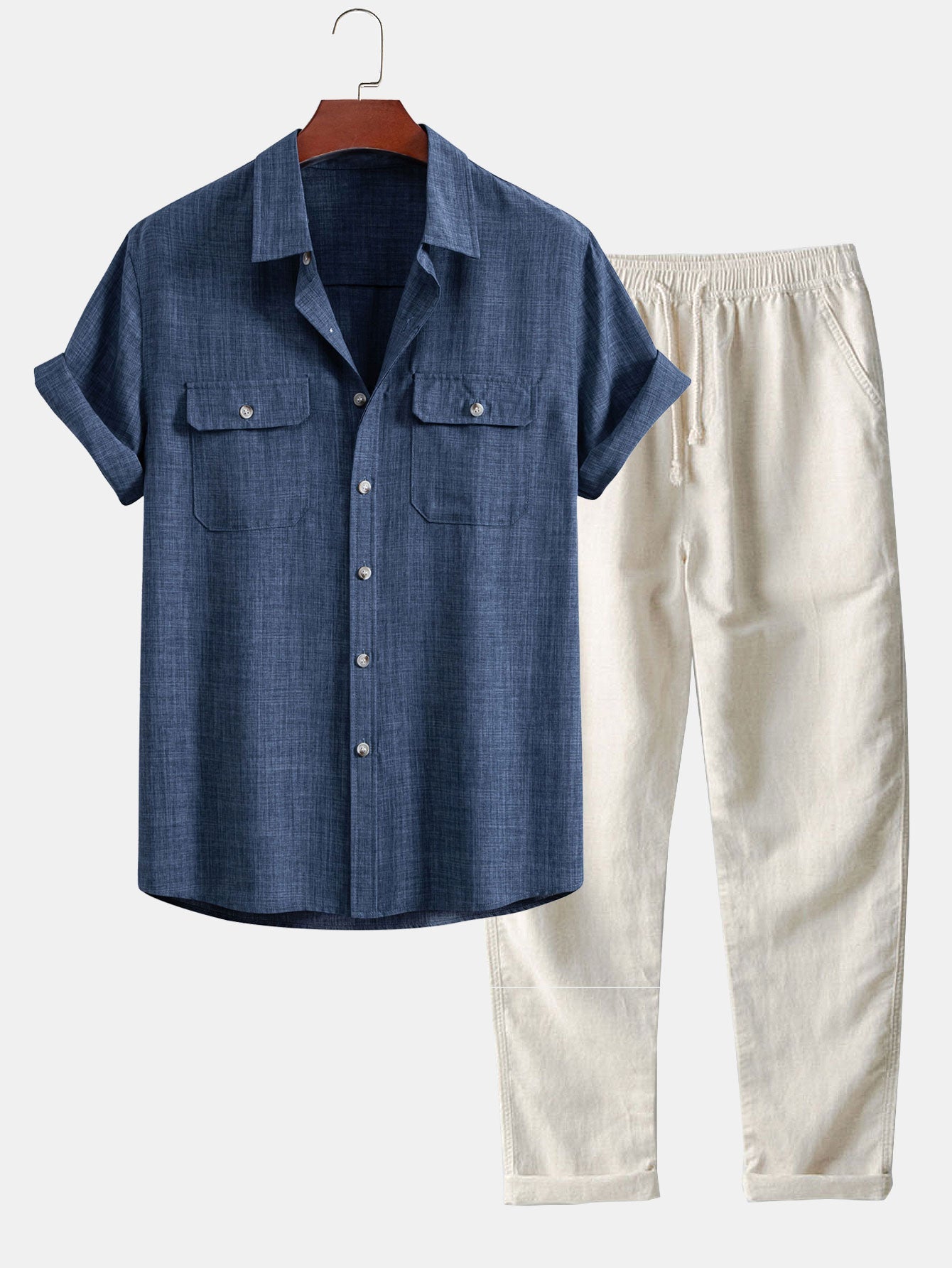 Harry® | Textured Button Up Shirt With Two Pockets & Straight Leg Linen Pants