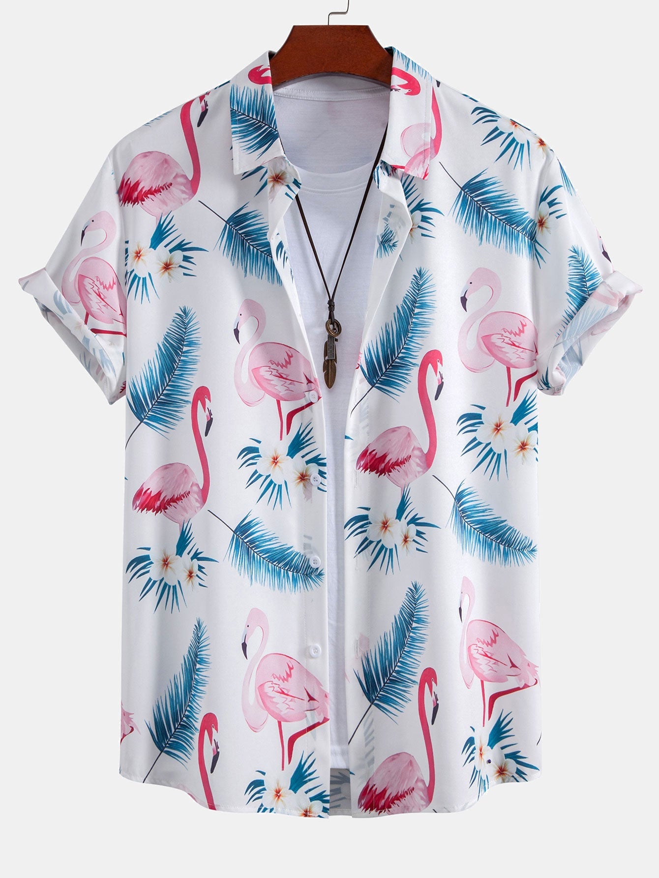 Damian® | Flamingo Leaf Print Button Up Shirt & Swim Shorts