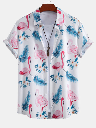 Damian® | Flamingo Leaf Print Button Up Shirt & Swim Shorts