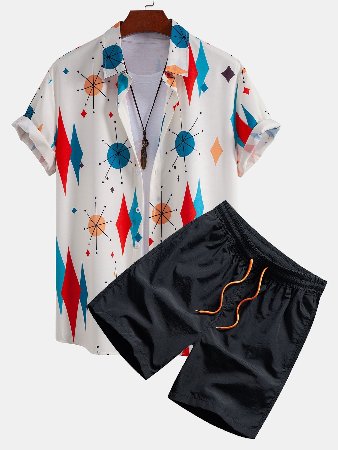 Joaquín® | Atomic Geometric Print Button Up Shirt & Swim Shorts