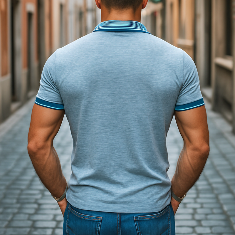 Silvio | Men'S Business Cotton Horizontal Stripe Polo Neck Short Sleeve T-Shirt