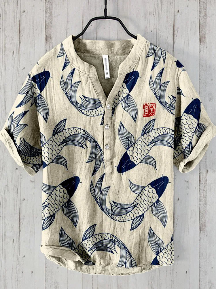 Bradley® | Vintage Fish Japanese Art Linen Blend Shirt