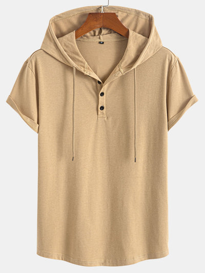 Celestino® | Short Sleeve Henley Hooded T-Shirt