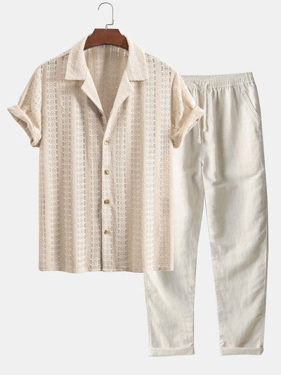 Jesús® | Floral Jacquard Textured Cuban Shirt & Straight Leg Linen Pants