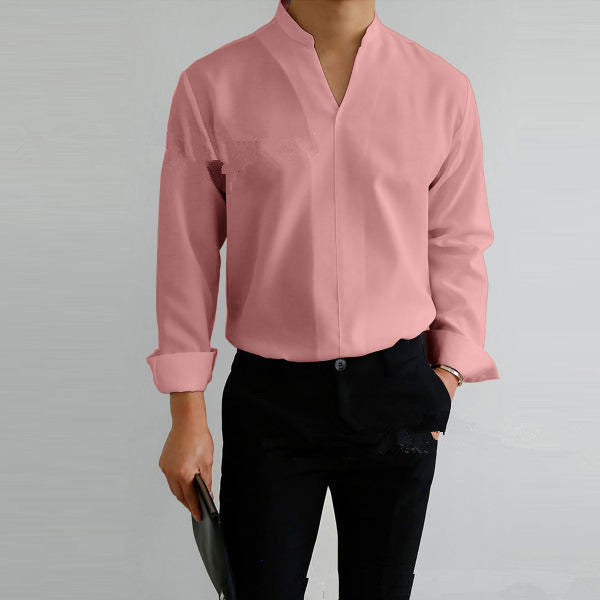 Chauncey® | Men'S Casual Solid Color Long-Sleeved V-Neck Shirt