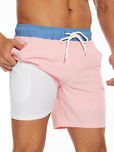 Ulises® | 2 In 1 Solid Color Drawstring Swim Shorts With Pocket