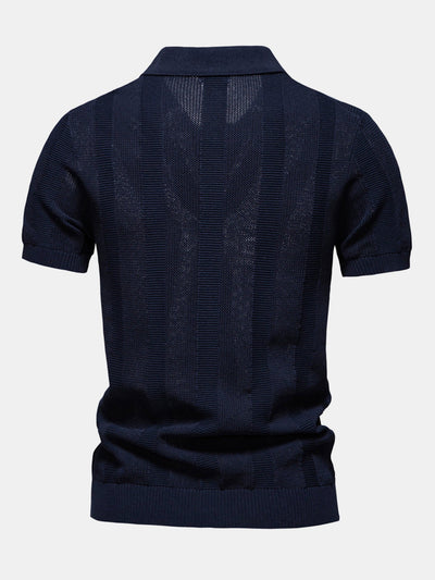 Dominic | Stripe Hollow Knit V Neck Polo Shirt
