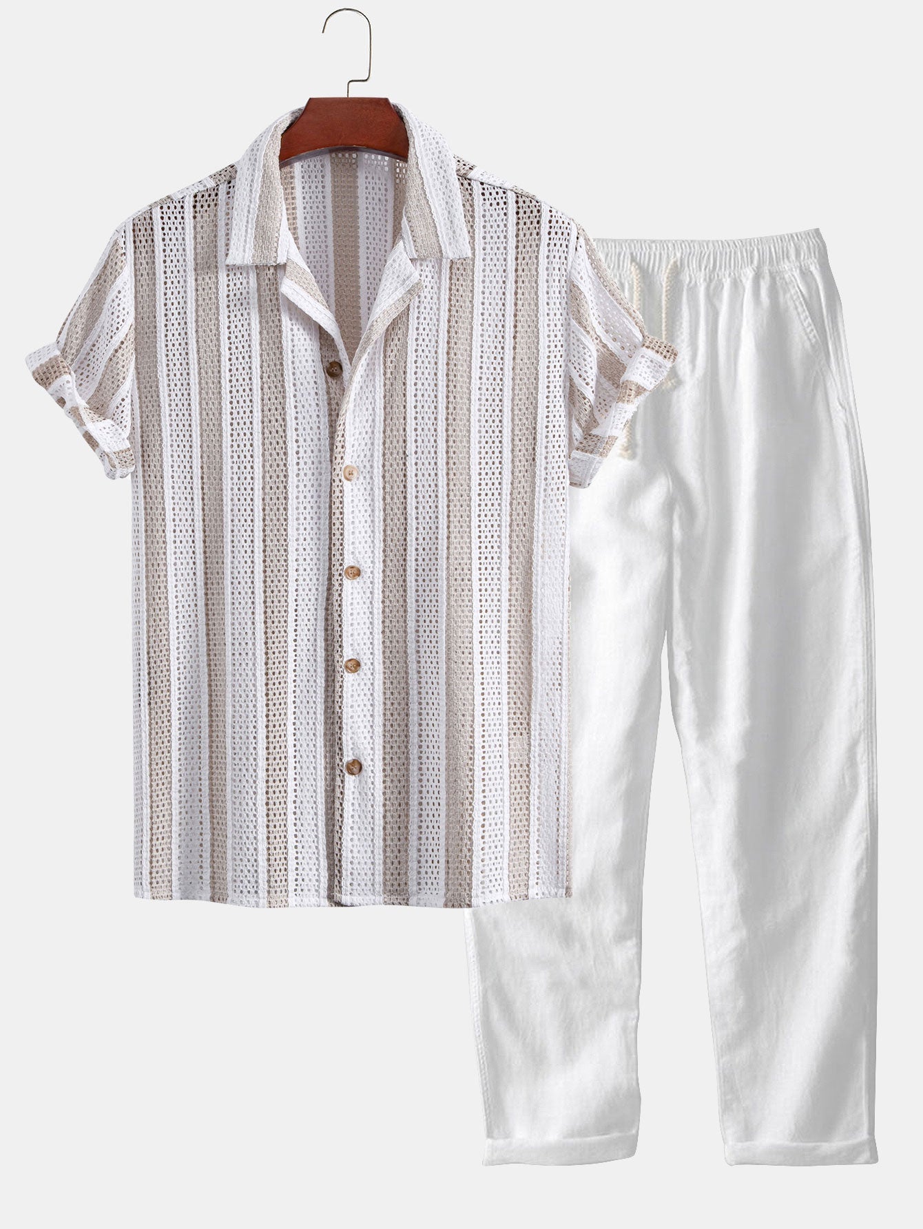 José® | Striped Mesh Cuban Shirt & Straight Leg Linen Pants