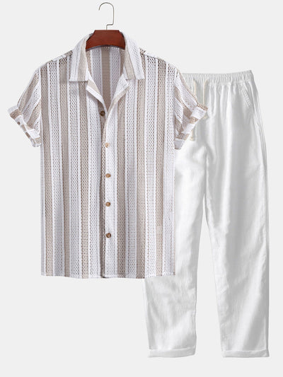 José® | Striped Mesh Cuban Shirt & Straight Leg Linen Pants