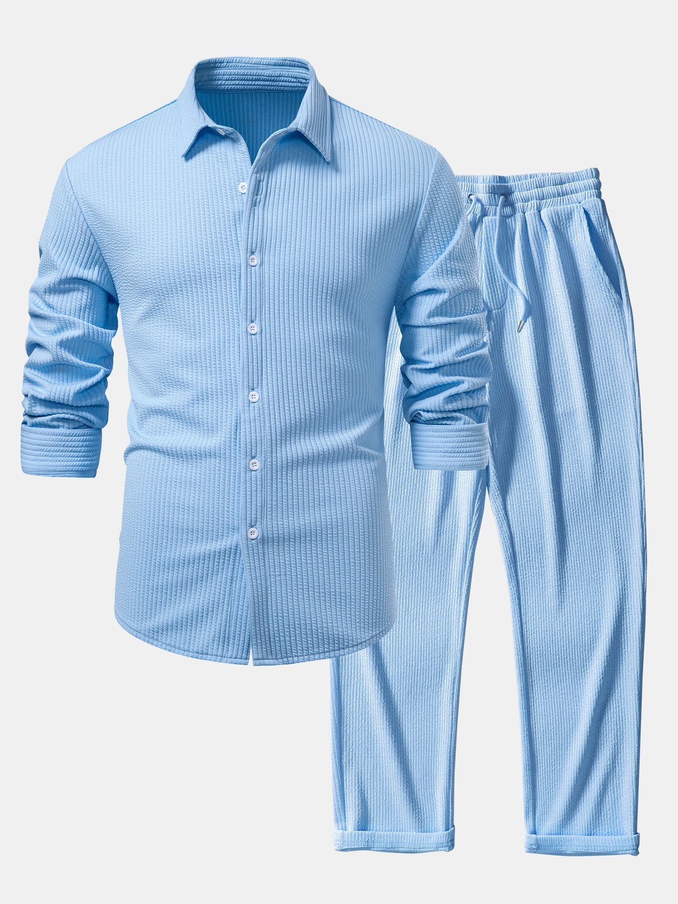 Justino® | Long Sleeve Muscle Fit Ribbed Button Up Shirt & Straight Leg Ribbed Pants