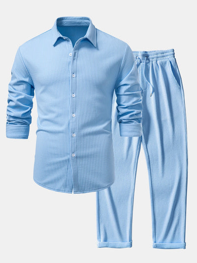 Justino® | Long Sleeve Muscle Fit Ribbed Button Up Shirt & Straight Leg Ribbed Pants