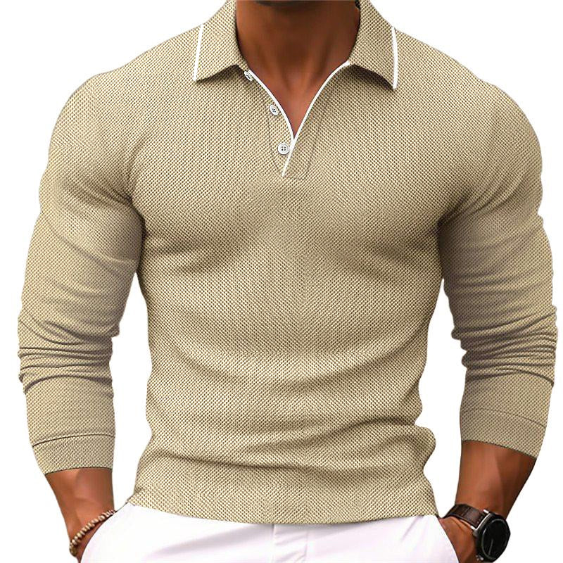 Men's Solid Color Lapel SliFit Cotn Blend Long Sleeve Polo Shirt