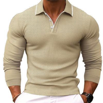 Men's Solid Color Lapel SliFit Cotn Blend Long Sleeve Polo Shirt