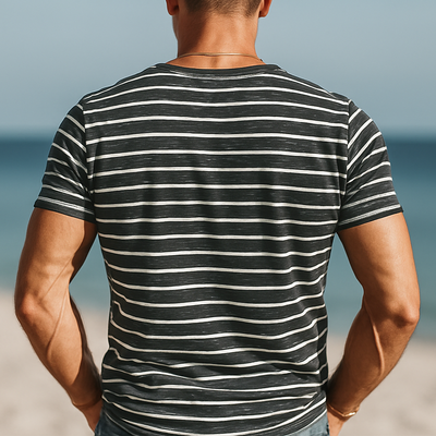 Alfred | Men'S Business Classic Striped Henley Collar Short Sleeve T-Shirt