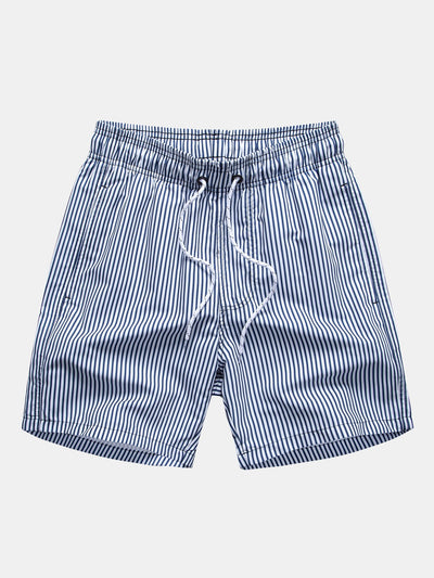 Guillermo® | Textured Stand Collar Shirt & Stripe Print Swim Shorts