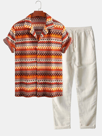 Jorge® | Geometric Cuban Shirt & Straight Leg Linen Pants
