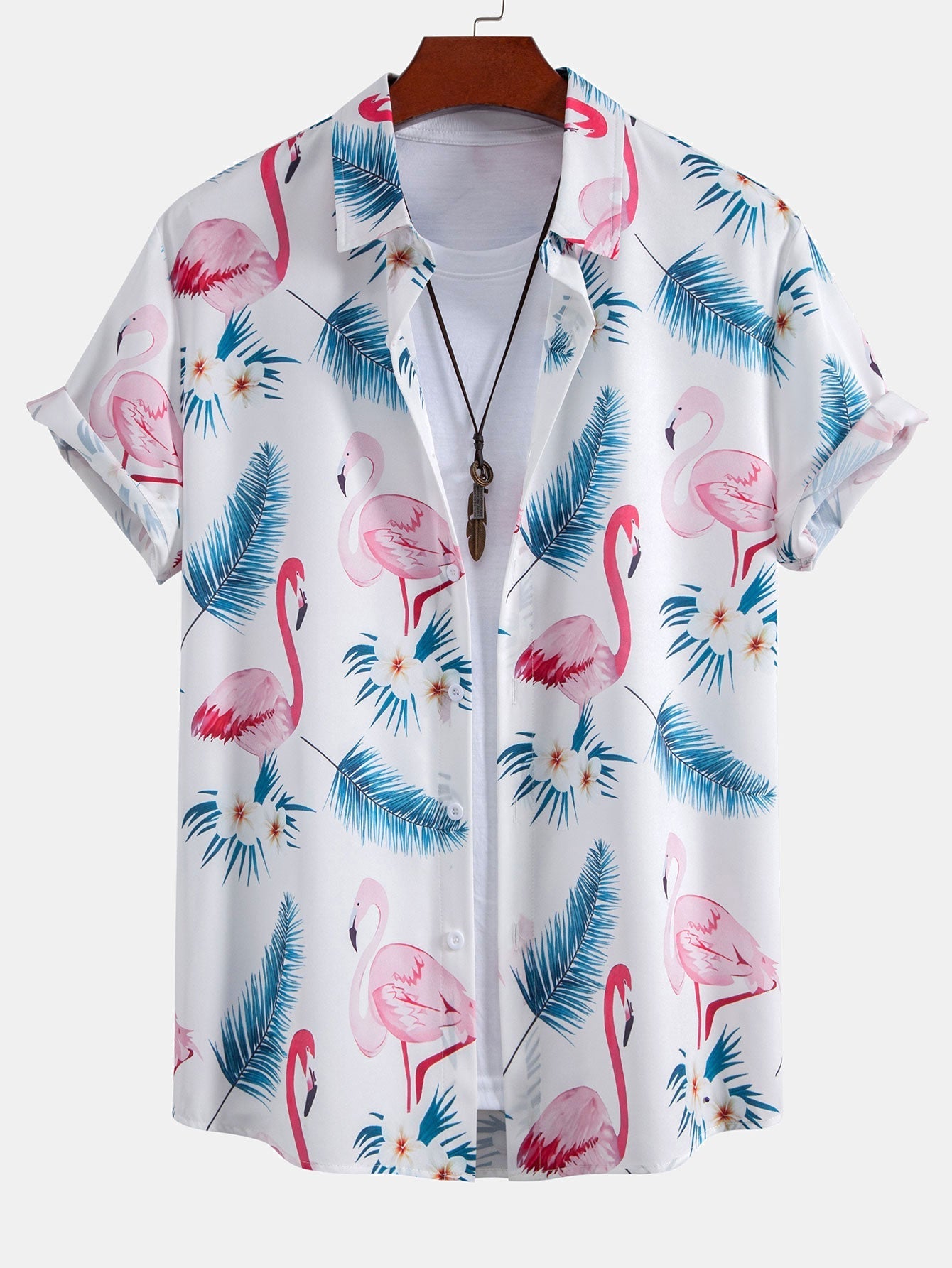 Artur® | Flamingo Leaf Print Button Up Shirt