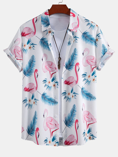 Artur® | Flamingo Leaf Print Button Up Shirt