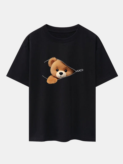 Gumersindo® | Zipper Bear Print Drop Shoulder Oversize T-Shirt