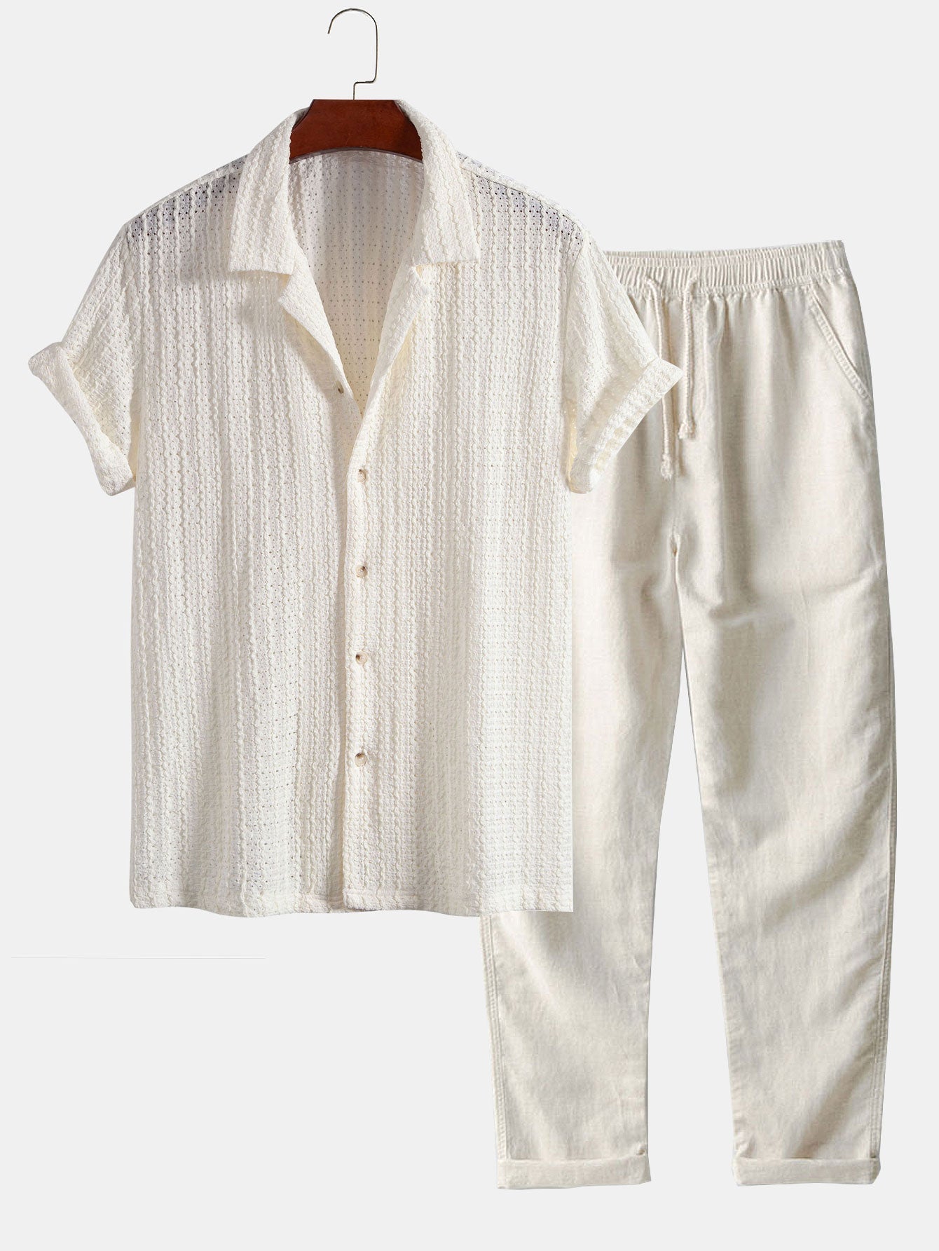Job® | Texture Jacquard Cuban Shirt & Straight Leg Linen Pants