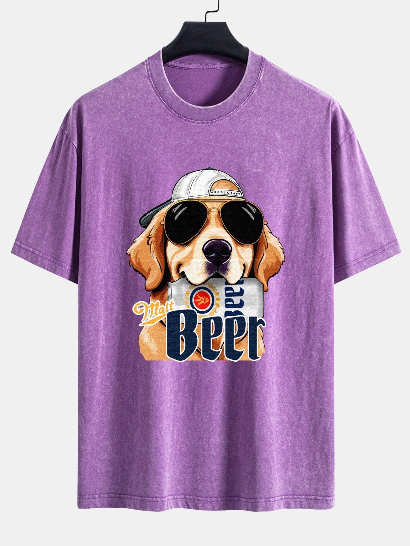 Jafar® | Beer Dog Print Washed Distressed Drop Shoulder T-Shirt
