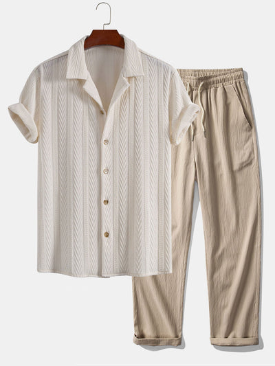 Drake® | Texture Jacquard Cuban Shirt & Wrinkle Textured Straight Leg Pants