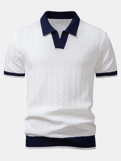 hola V-NECK KNIT POLO SHIRT WITH TEXTURE CONTRAST